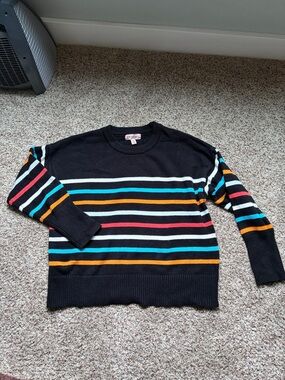 Philosophy Black Crewneck Sweater with Multicolor Stripes